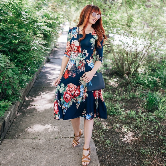 Poppy & Dot Navy Floral Dress Small - Picture 3 of 5